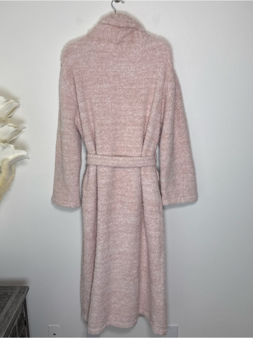 Barefoot Dreams Cozy Chic In Dusty Rose-white Long Robe Size 2 (L/XL) Belted - Picture 3 of 10